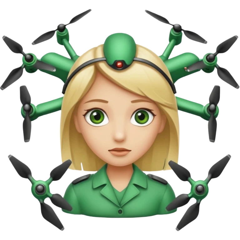 Arqueóloga rubia con ojos verdes, con un cinta métrica, lápiz, rasquetas y dron emoji