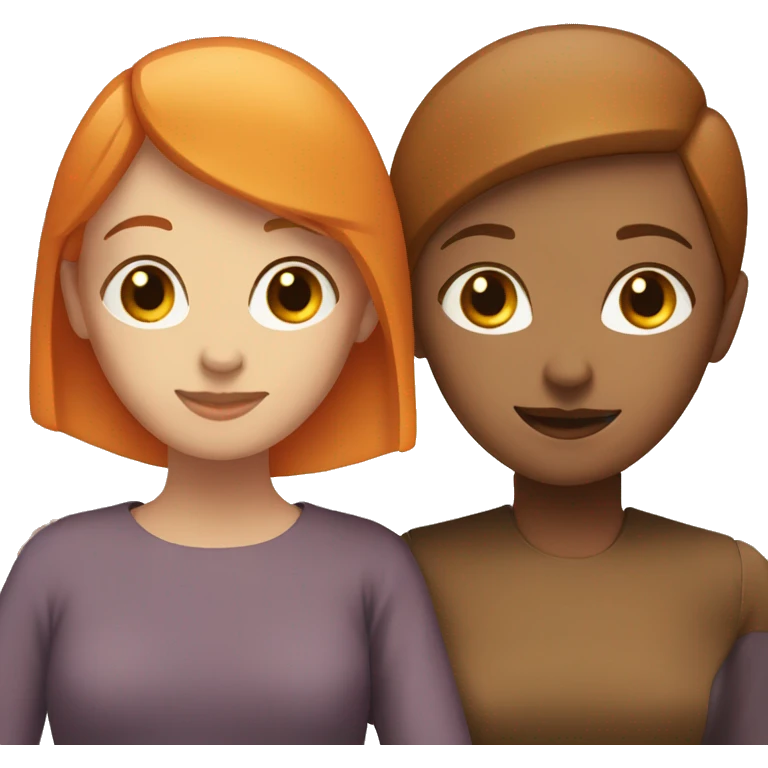 woman with brown buzzcut and woman with orange hair hugging emoji