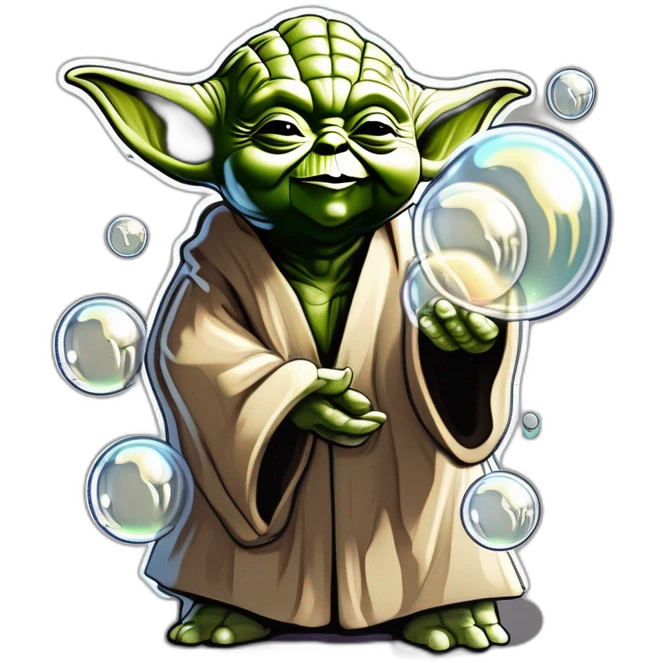 yoda laughing very hard with haha in the bubbles emoji