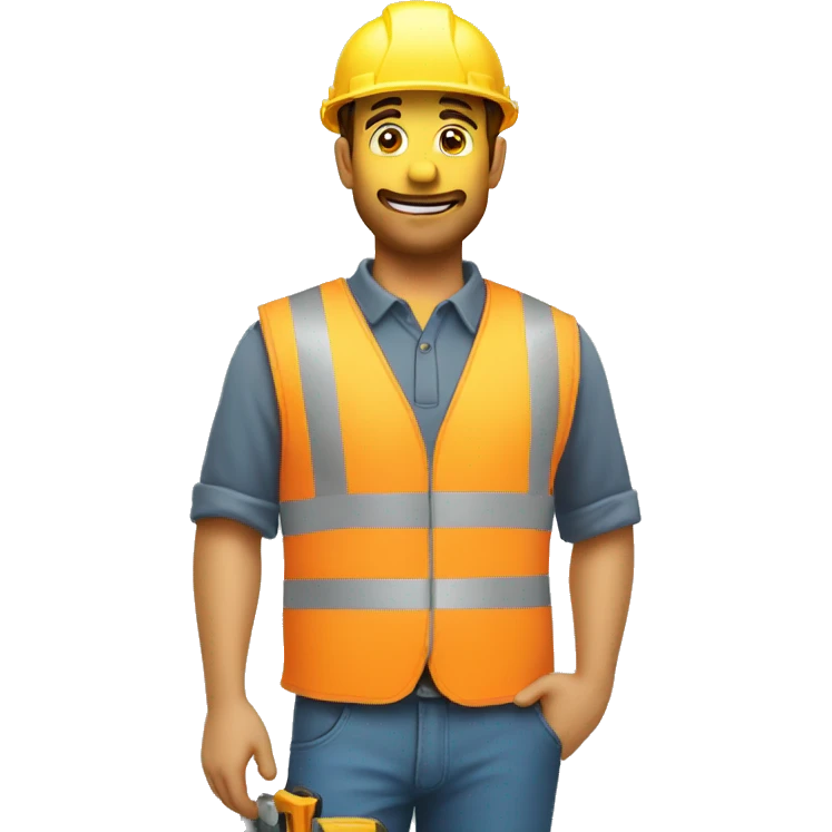 Construction worker asking a question with a question mark upstairs with a safety vest emoji