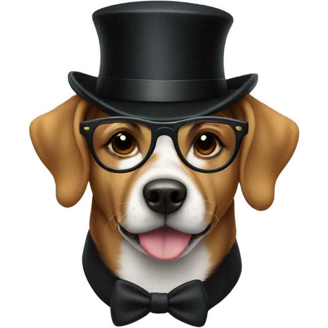 Dog wearing glasses with a top hat  emoji