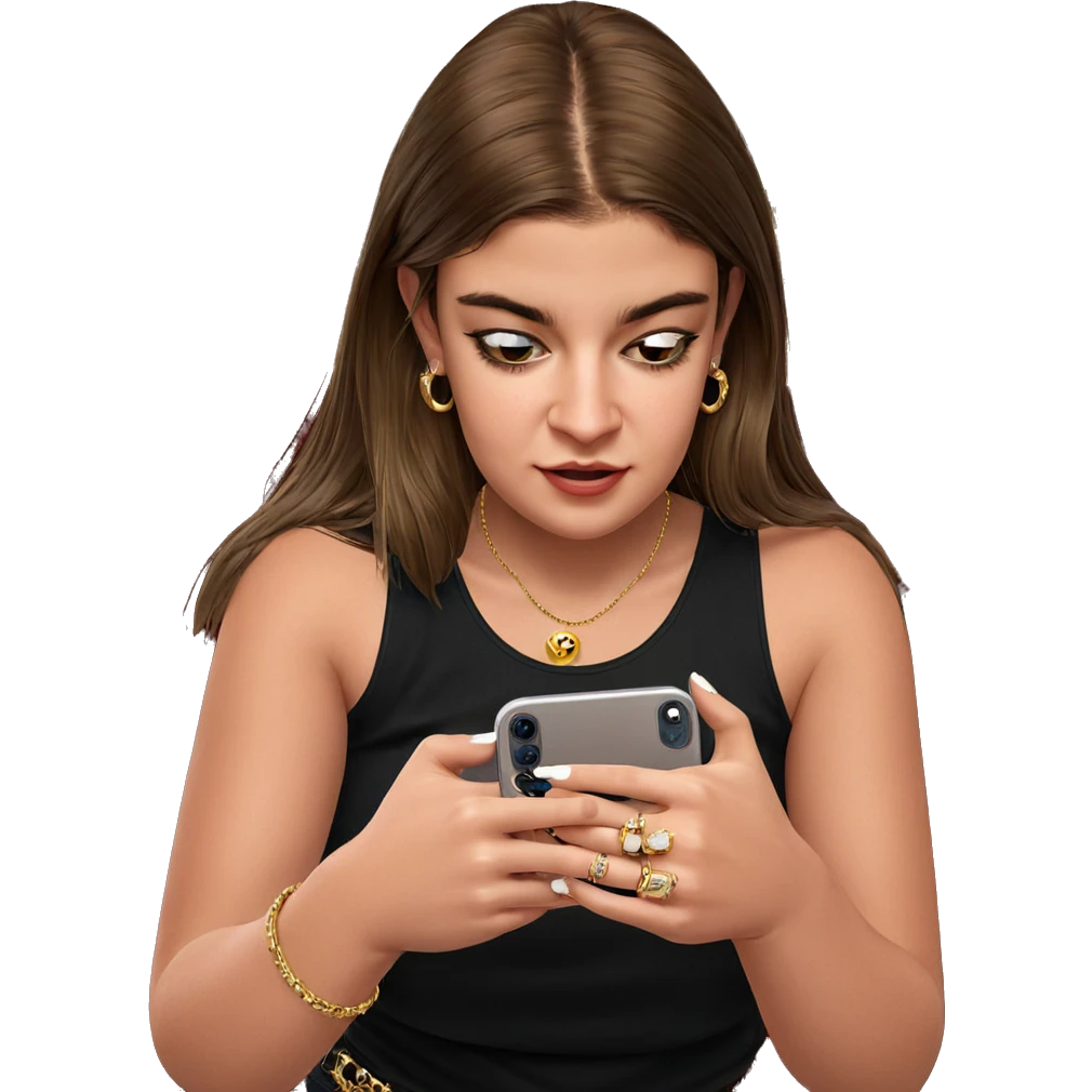 girl with jewelry and phone emoji