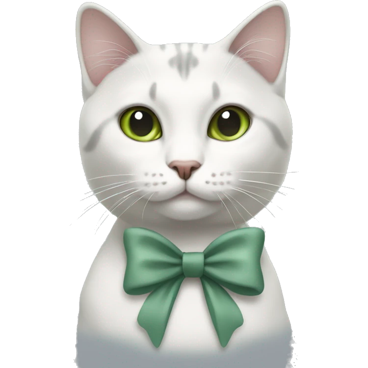 Grey and white bicolor cat with sage green bow at neck emoji