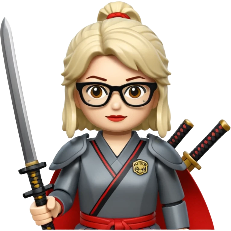 lego Samurai with glasses, Warrior in samurai armor, female, with katana emoji