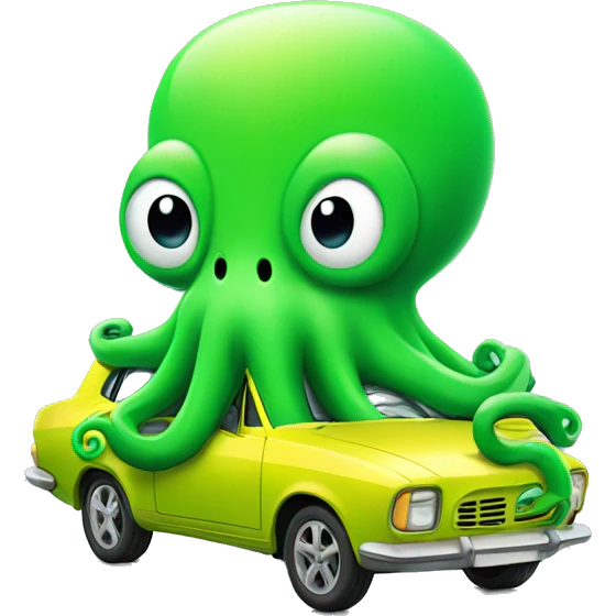 Octopus driving bright green car emoji