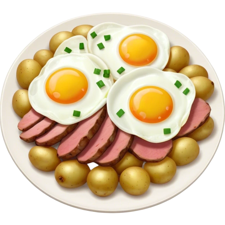 potatoes, onions, and meat with fried egg emoji