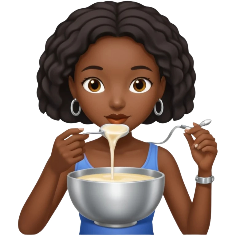 Dark Women drinking  from sliver milk bowl with only leash on emoji