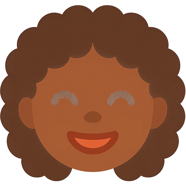 joyful Black girl with curly hair, smiling emoji