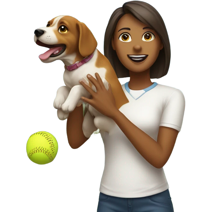 Mom with a dog that is throwing a softball  emoji