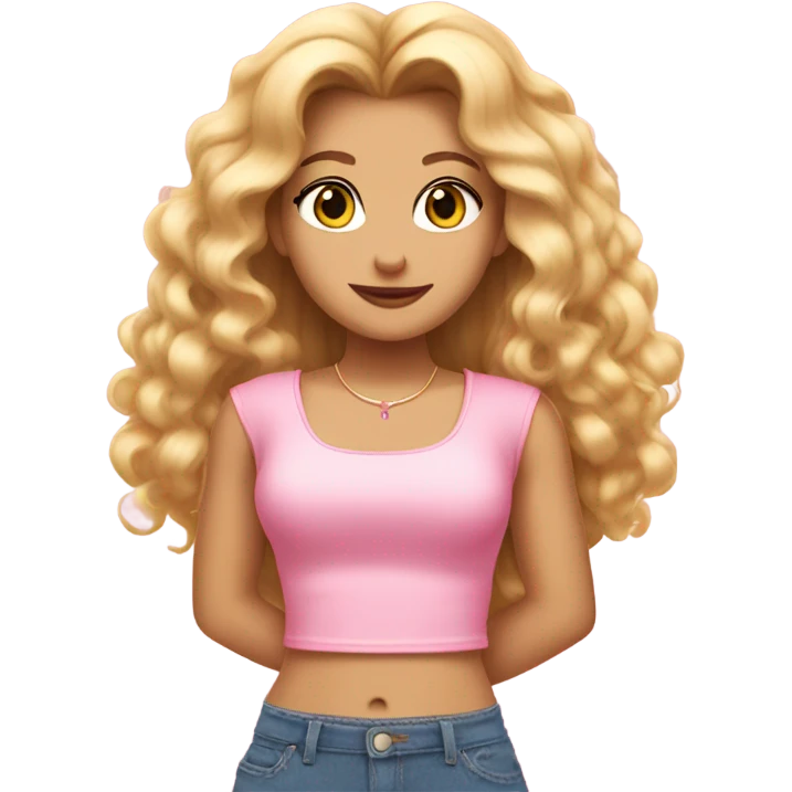 Glinda wearing a pink Shakira croc top and short jeans  emoji