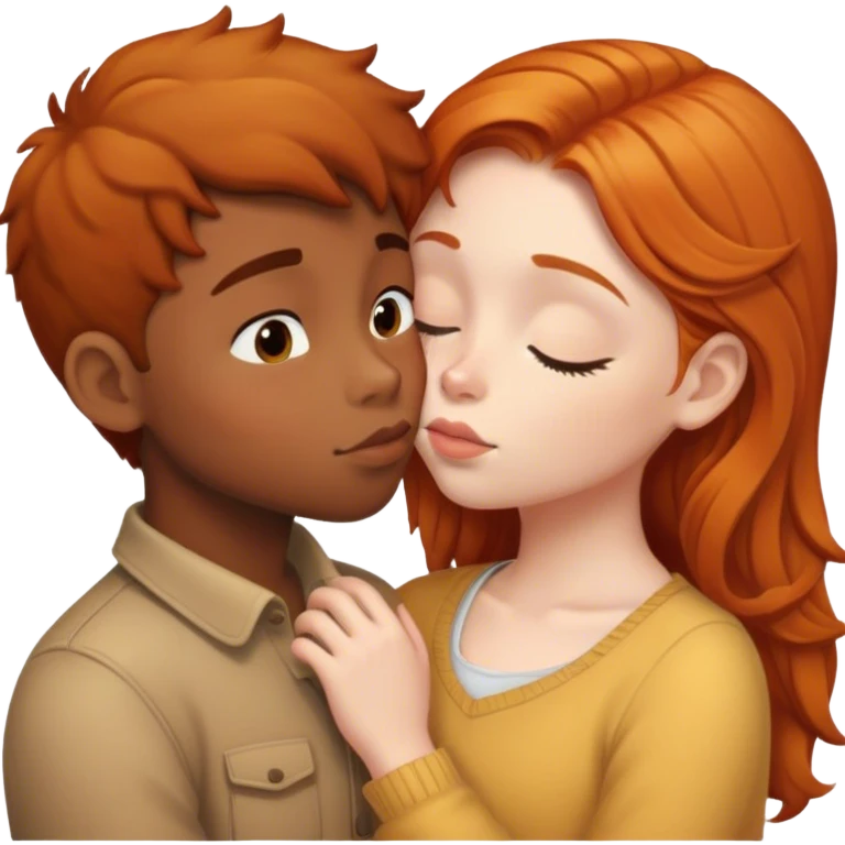 Ginger girl kiss brown boy emoji