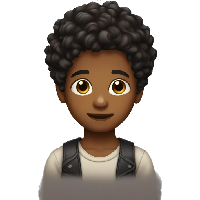 Little boy with brown skin and curly black hair on top of head with sides of hair faded  and brown eyes  emoji