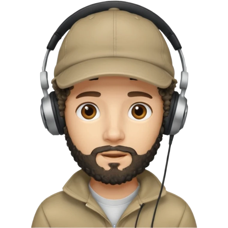curly haired with headphones in and beard boy with cap emoji