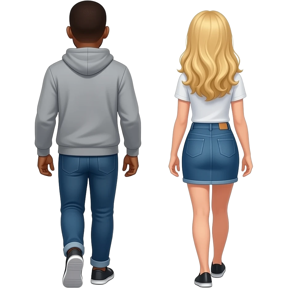 Bald black man wearing a gray hoodie walking away from blonde girlfriend emoji