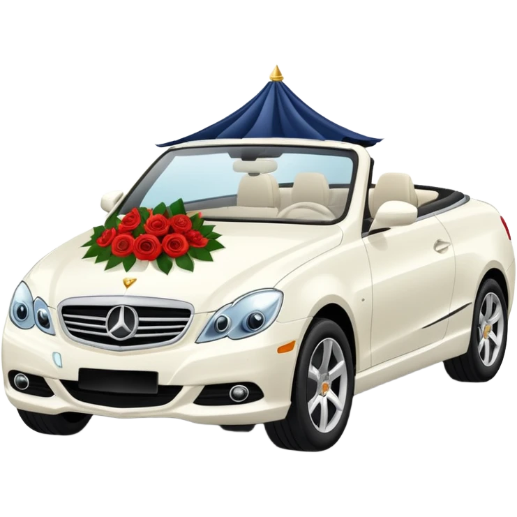 Luxury convertible car with wedding decorations, in profile emoji