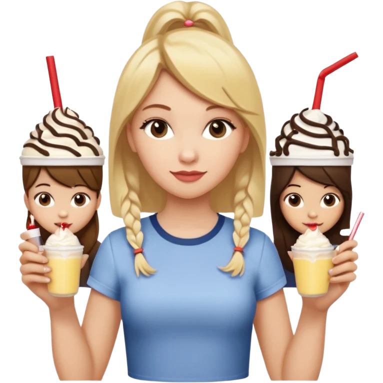 girl with blonde hair, girl with brown hair, girl with dark brown hair at Chick-fil-A  emoji
