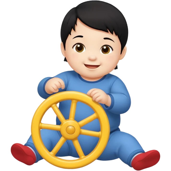  black haired baby playing with wheel emoji