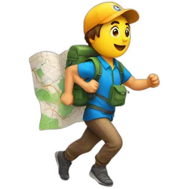 a running man with a map and compass emoji