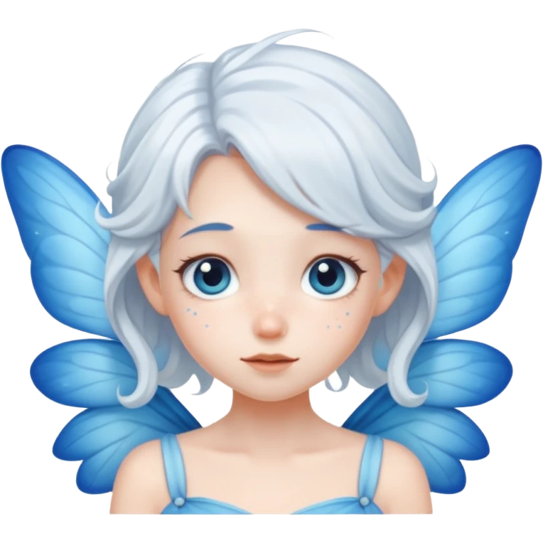 A shy white hair fairy with soft blue wings emoji