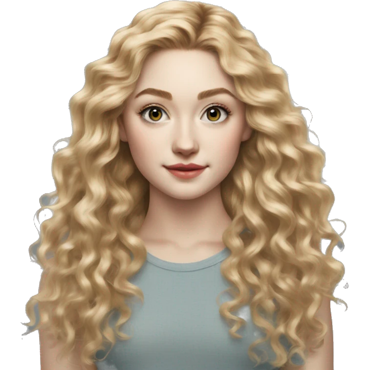 Skyler Samuels long blonde curly hair teenager, hyperreal photoreal portrait emoji