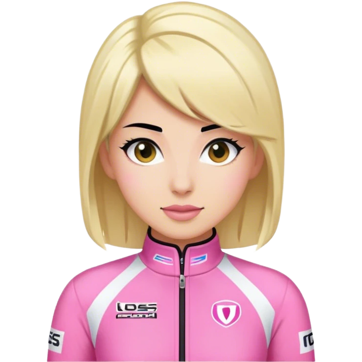 black hair blond skin woman in pink racing suit emoji