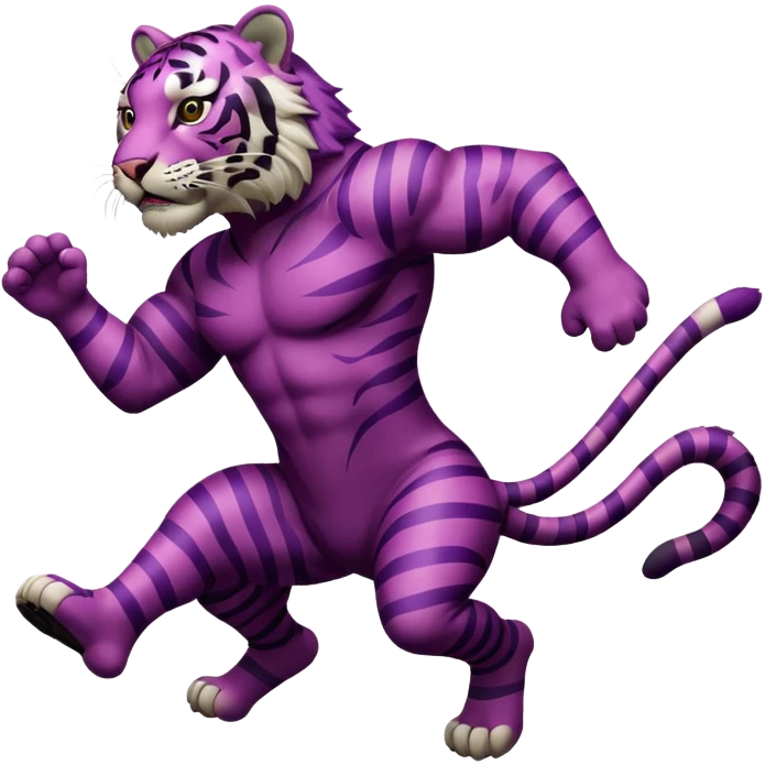 purple furred tiger with burgundy stripes jumping emoji