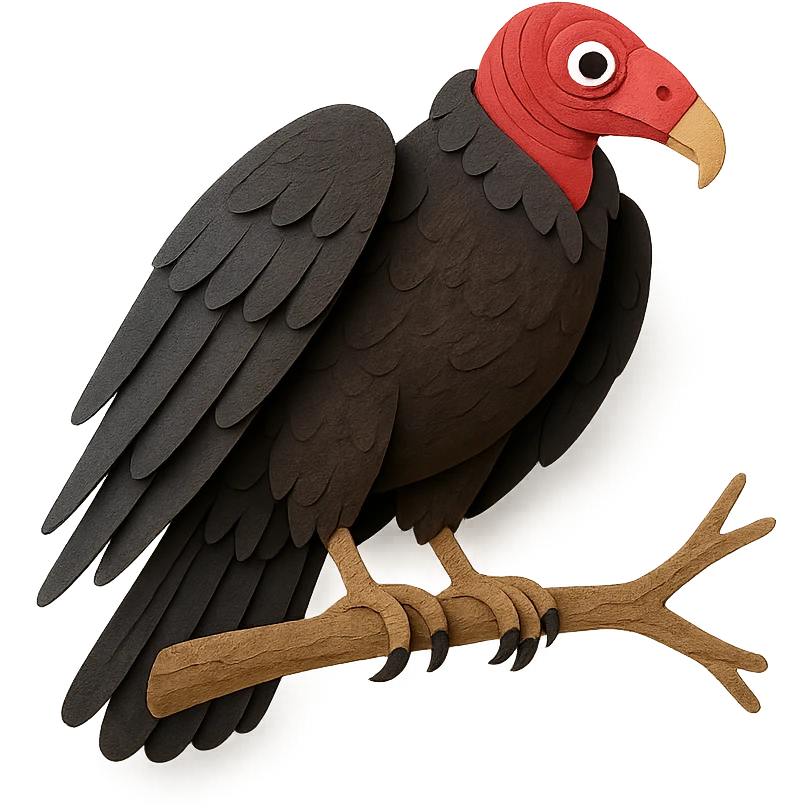 turkey vulture on a branch, layered paper details, large wings, red head, expressive eye, naturalistic pose emoji