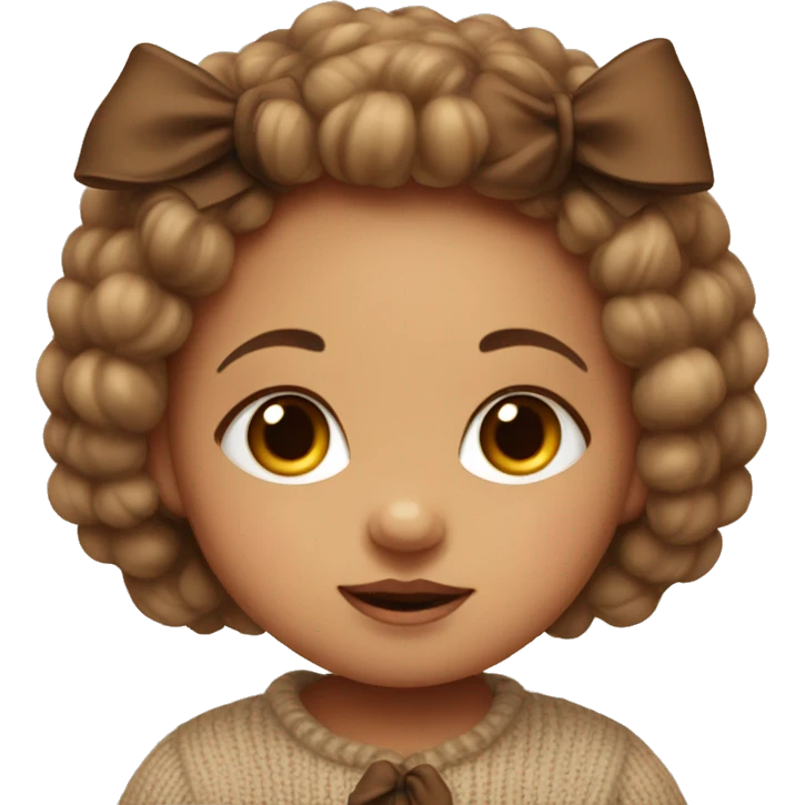 baby girl in cozy sweater and brown bow in her hair emoji