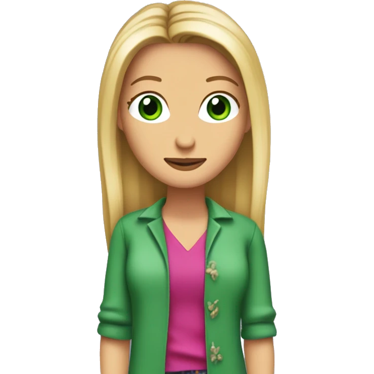 Phoebe Buffay from Friends with green eyes wearing colourful clothes emoji