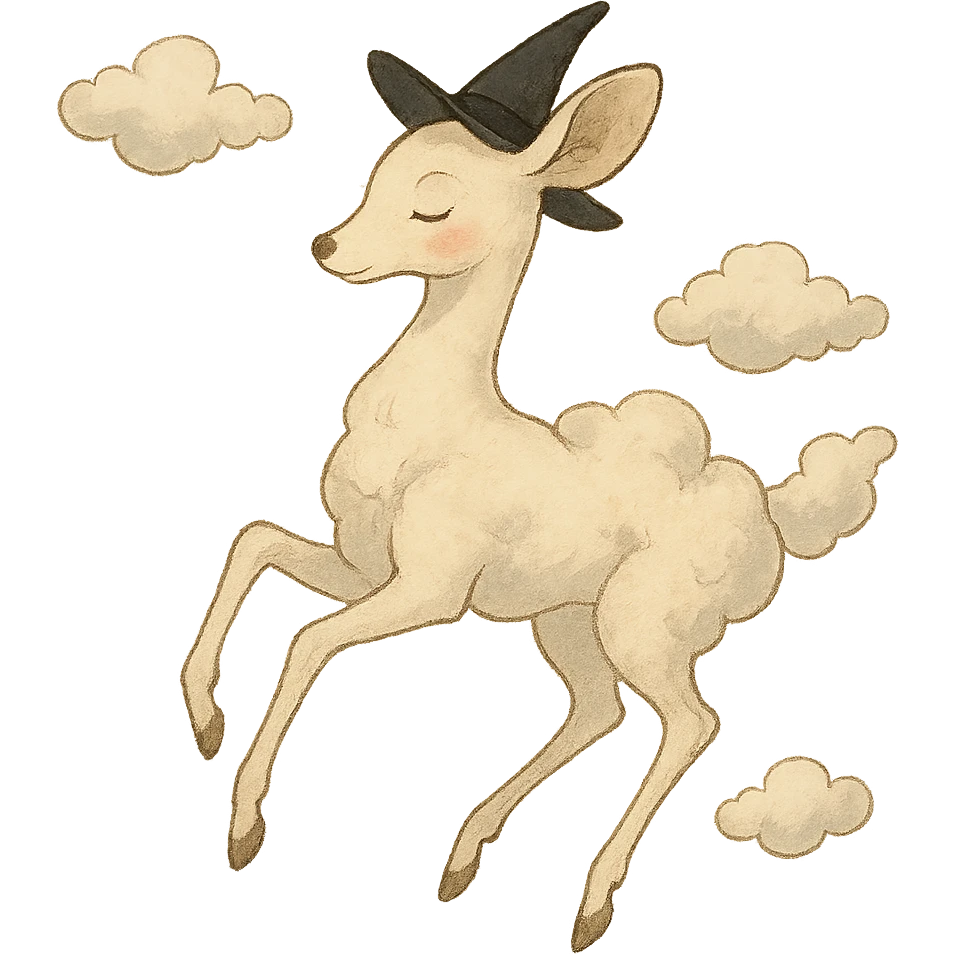 vanilla cloud doe, floating gracefully, rosy cheeks, witchy elegance, ghibli inspired emoji