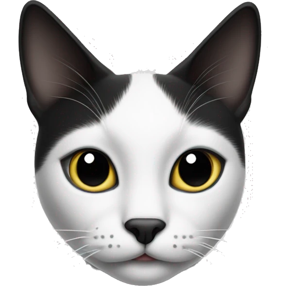 Black and white cat with a black spot on right eye and black both ear emoji