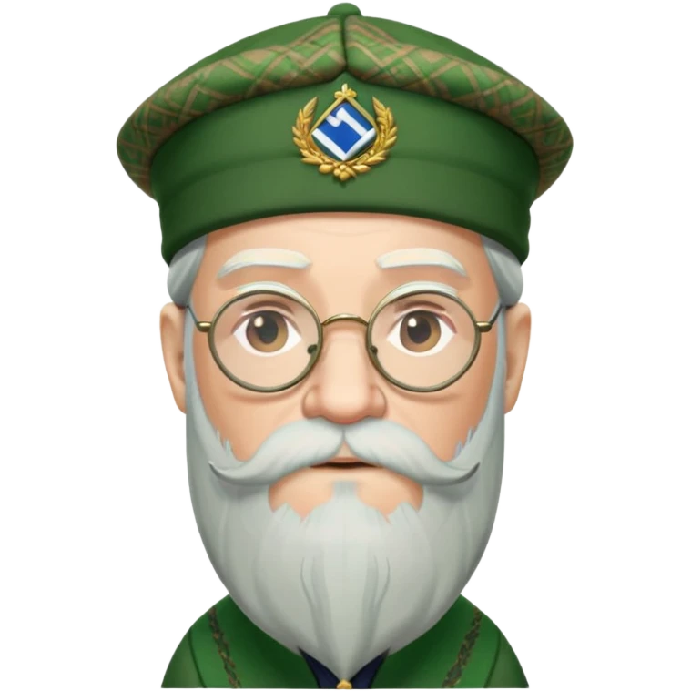 Dumbledore wear green scotland Tam o'shanter cap with decorative patterns, wear glasses, very long beard emoji