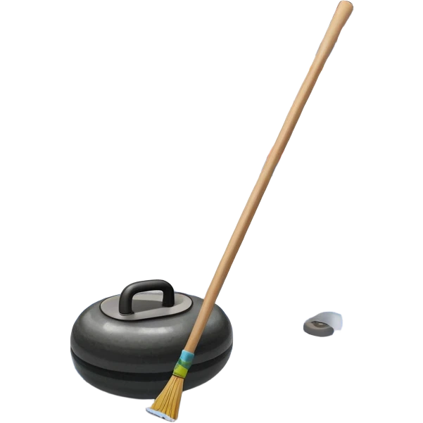 An icon showing a detailed close-up of a curling stone sliding across the ice, with a broom in motion beside it. The background features an indoor stadium with cheering spectators on the stands. Transparent background captures the strategy and focus of curling. emoji