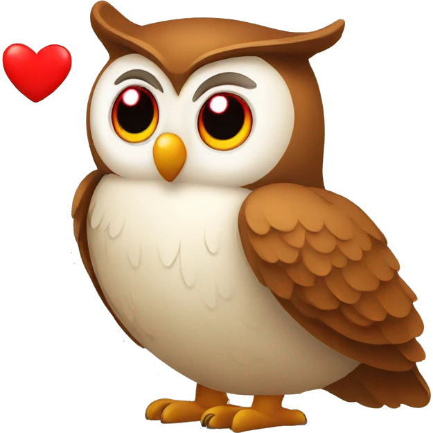 Simple Friendly owl with big eyes and red heart sitting emoji