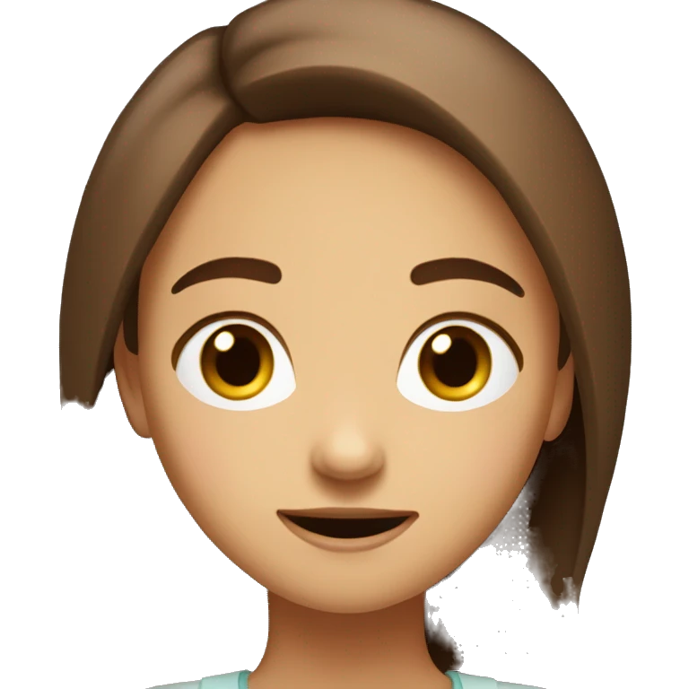 Create a brown haired girl face with an emotion kind of weirded out, doesn't know what to say, but happyy emoji