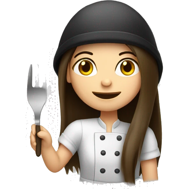 Brunette long straight hair girl making dinner in a cook hat emoji