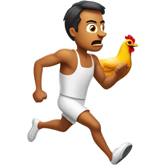 Chicken chasing tanned man emoji
