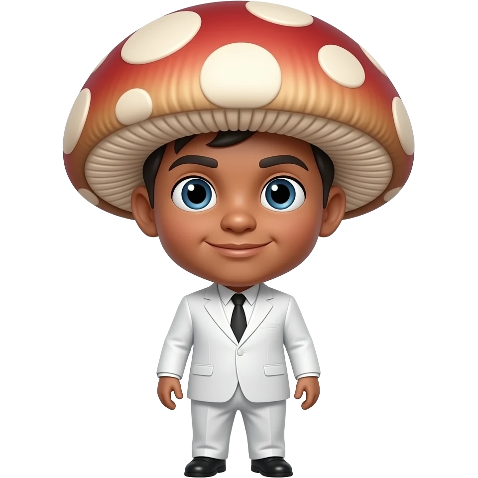 A tiny dark skinned midget philipino man with a mushroom cut wearing a white suit emoji