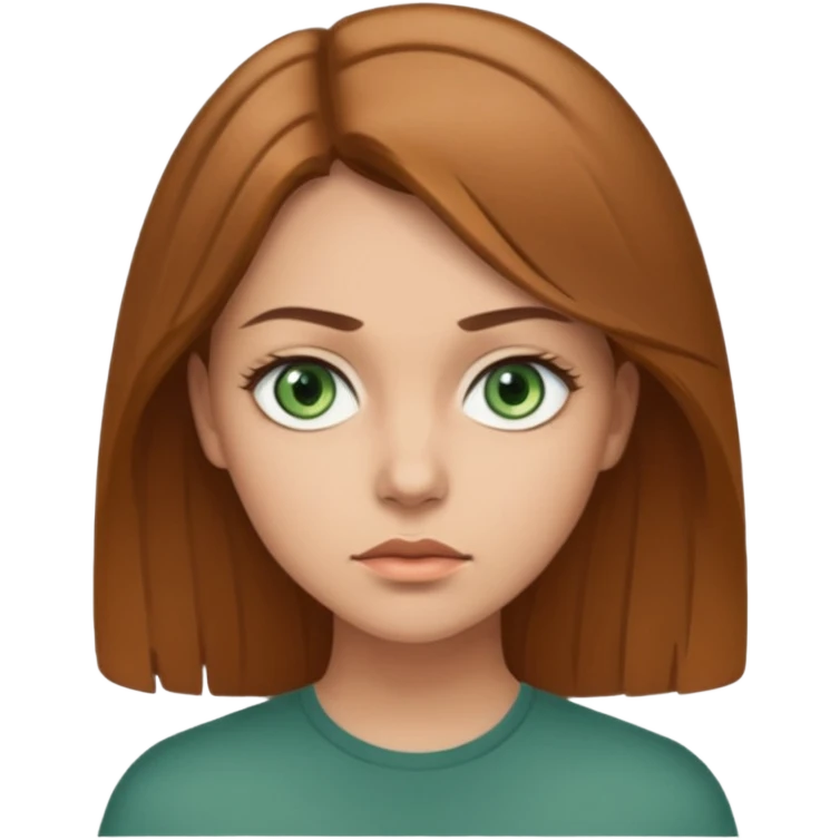 Девушка, светлая шатенка с длинами волосами, лет 25 с серо зелёными глазами по темнее с более серьезным лицом  emoji