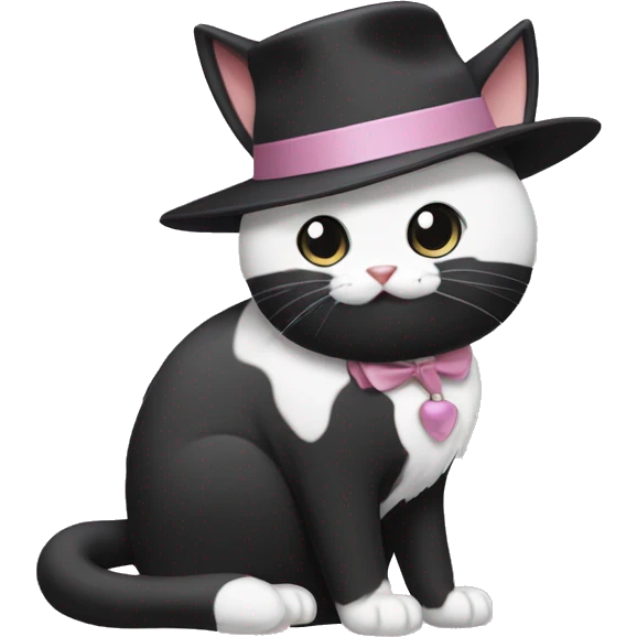 tuxedo cat with kuromi hat emoji