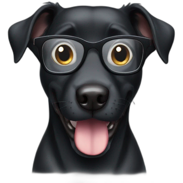 Happy black dog with glasses  emoji