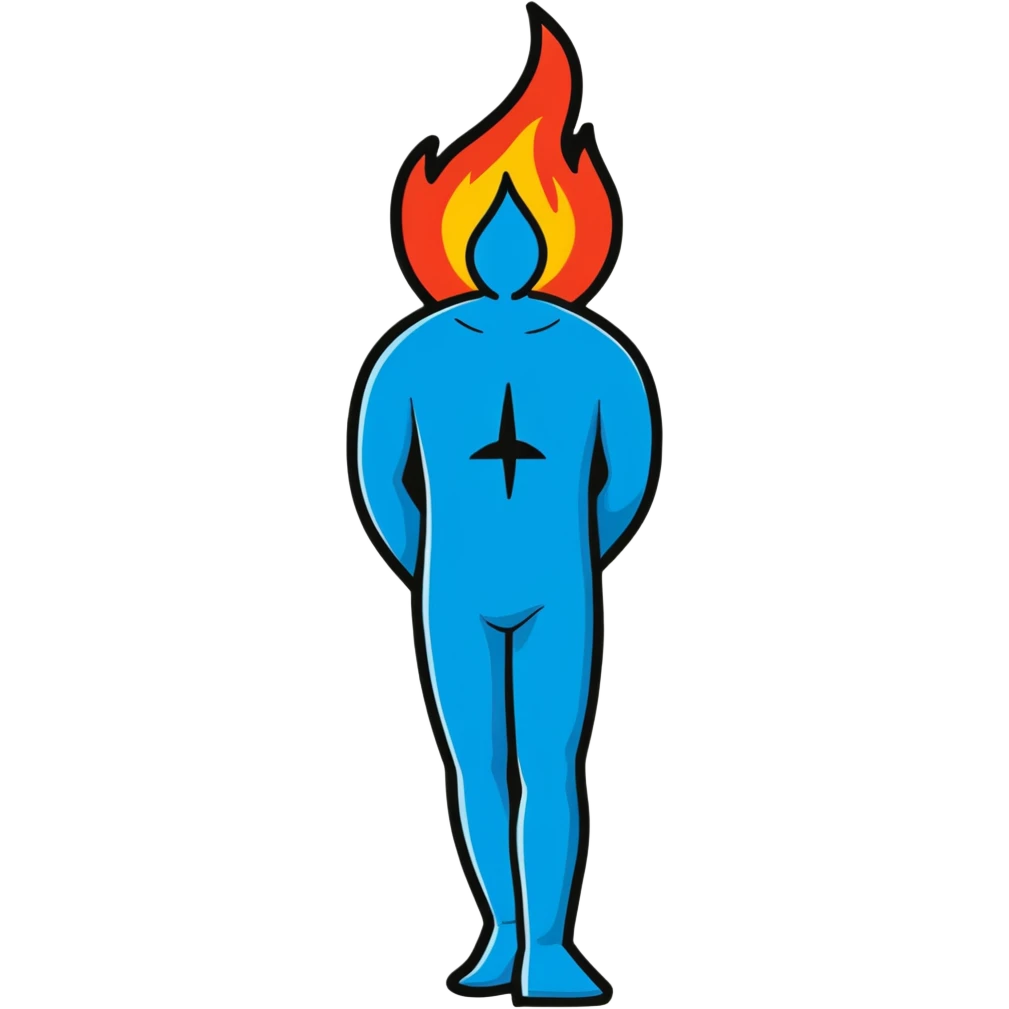 A man who is the embodiment of the blue flame emoji