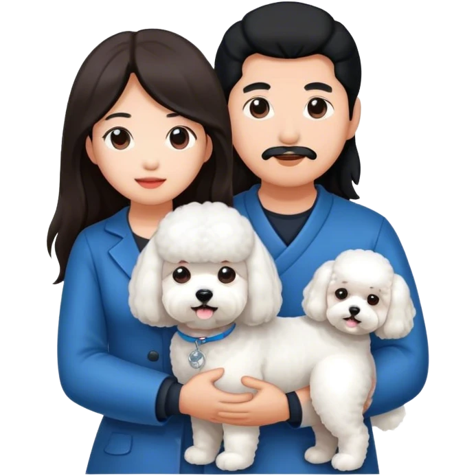 Asian man and long-haired woman with a bichon emoji