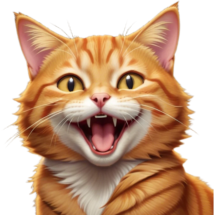 Cinematic Cute Yawning Ginger Tabby Cat Portrait Emoji, Head tilted slightly with a dramatic, wide-open yawn, sleek orange-brown fur with dark tabby stripes, sparkling amber eyes barely open, Simplified yet irresistibly adorable features, highly detailed, glowing with a soft, cozy glow, high shine, relaxed yet expressive, stylized with a touch of whimsy, bright and endearing, soft glowing outline, capturing the essence of a sleepy yet affectionate kitty, so drowsy it feels like it could stretch right out of the screen and curl up for a nap! emoji