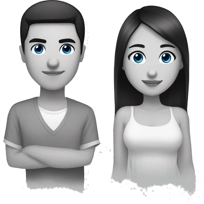 a couple of the same height from an Asian girl with black eyes and a Slavic guy with short black hair and blue eyes emoji