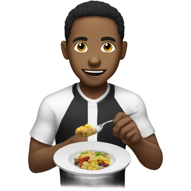 Lightskin black guy eating off a black and whit plate  emoji