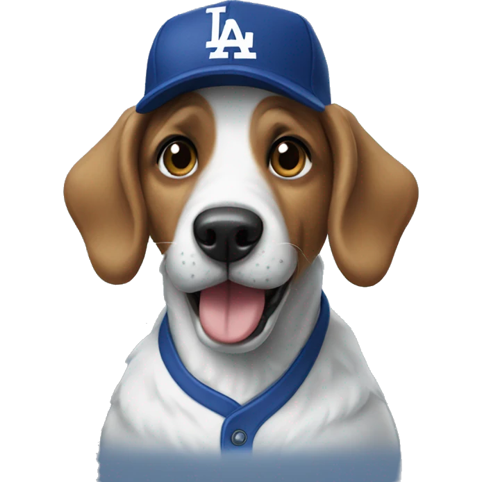 Dog wearing dodgers emoji