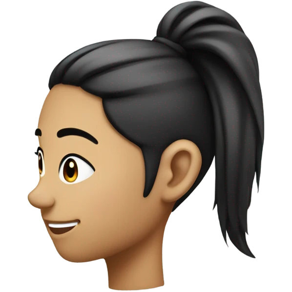 black and white face, side view, ponytail hairstyle, round black spot on cheek emoji