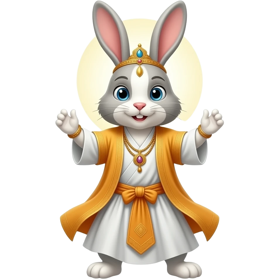 A bunny wearing spiritual clothes and dancing emoji