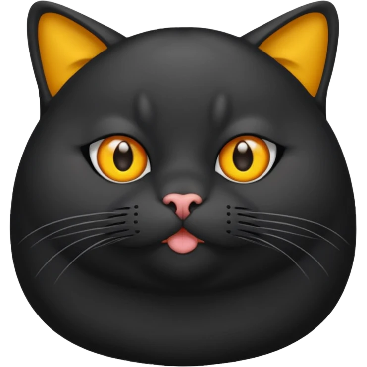 Un gato negro gordito con los ojos de color amarillos sentado emoji